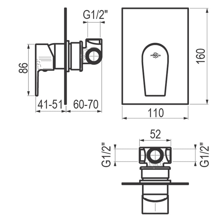 PRESTO 4607300 Aroha mecanismo ducha empotrable 1 vía Cromo