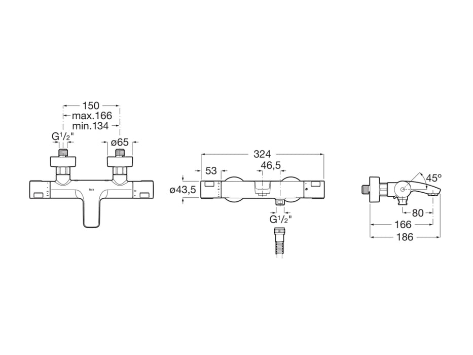 ROCA A5A1E18NB0 T-500 Grifo Termostático Exterior para Baño-Ducha con Inversor Automático Negro Mate