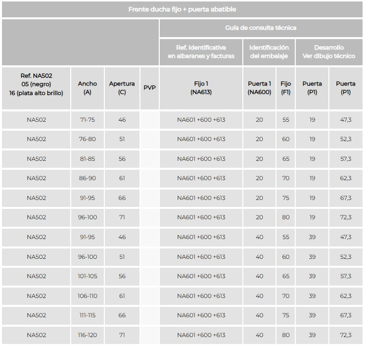 KASSANDRA NARDI NA502 Mampara Ducha Abatible 1P+1F Plata Brillo Transparente