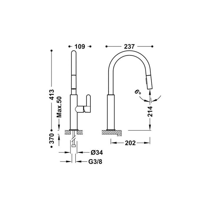TRES 23043804NM COCINA Grifo Monomando Fregadero con Caño Extraíble 2 Chorros Negro Mate