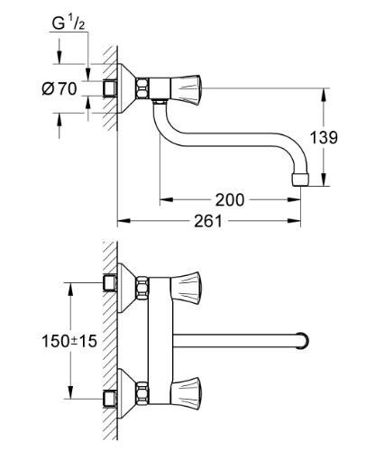 GROHE 31 187 001 COSTA L Monoblock wall kitchen faucet iron spout