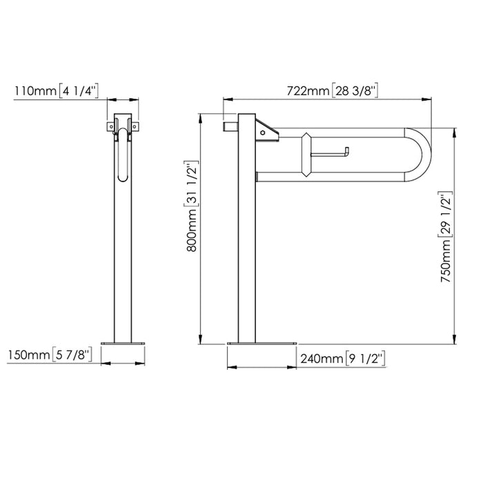 MEDICLINICS BGC2710B MEDINOX Vertical Folding Bar with Black Column