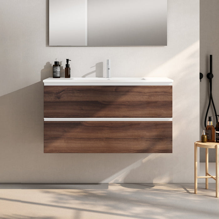 VISOBATH GRANADA Mueble de Baño con Lavabo Suspendido 2 Cajones Color Valenti Tirador Blanco