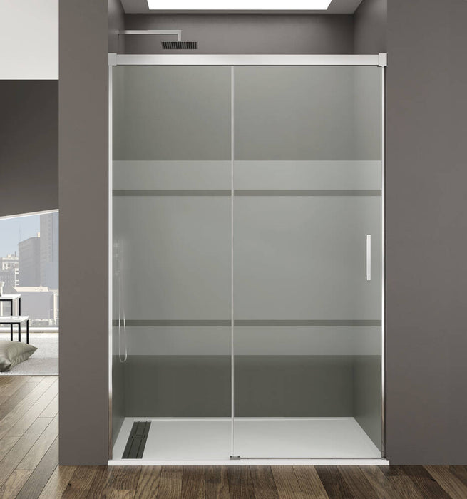 GME BASIC Mampara Frontal Ducha Corredera 1F+1C Cromo Vidrio Decorado