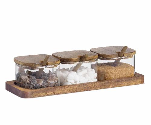 ANDREA HOUSE MS24559 S/3 Tarros Vidrio C/Cuchara Acacia