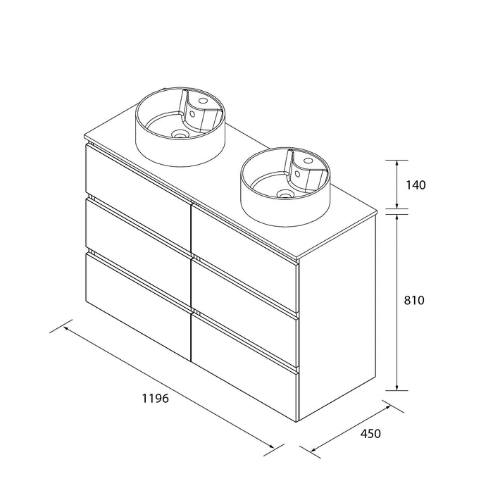 SALGAR BEQUIA Mueble 3C Lavabo sobre encimera 120 cm Roble