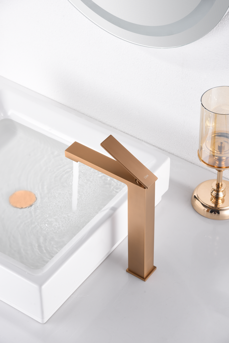 IMEX BDP048-3ORC PISA Monomando Lavabo Alto Oro Rosa Cepillado