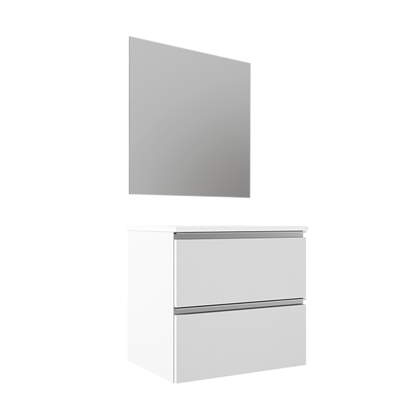 VISOBATH GRANADA Complete Set Wall Hung Bathroom Cabinet 2 Drawers White Ada Matte Color Aluminum Handle