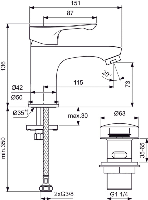 IDEAL STANDARD BC814AA ALPHA Single-lever Sink Faucet with Click Valve Chrome