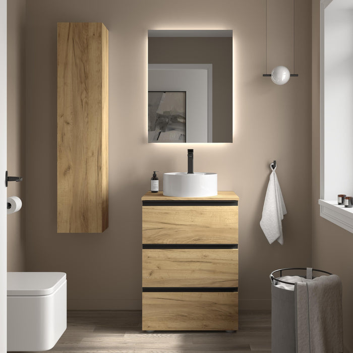 SALGAR BEQUIA METAL Mueble 3C Lavabo sobre encimera Roble