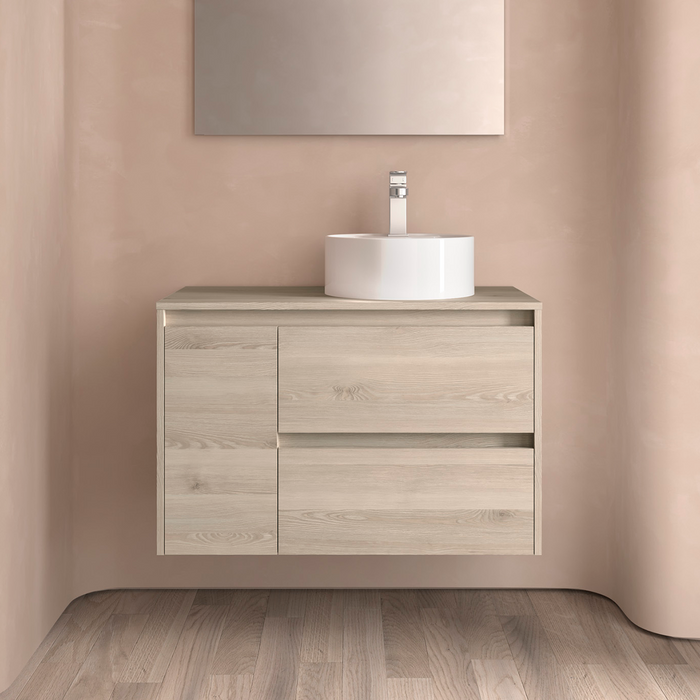 SALGAR NOJA 850 Bathroom Cabinet with Countertop Lid 2 Drawers 1 Left Door Natural Color