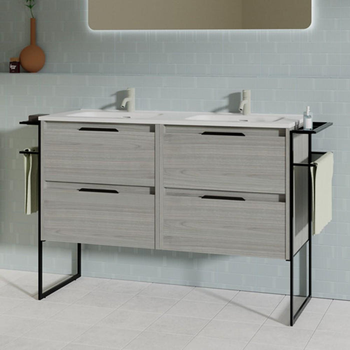 AMIZUVA C0073758 KEIKO Mueble de Baño con Lavabo 4 Cajones 120 cm Gris Arenado