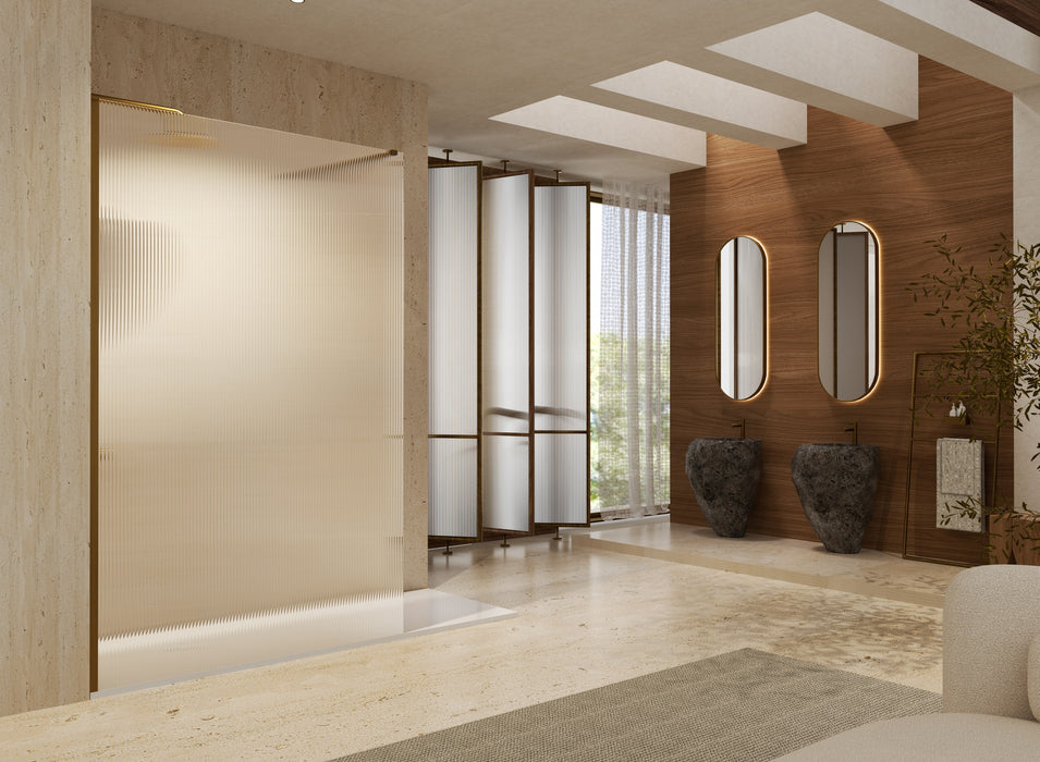 SB_X SCREEN WAVES Mampara Fijo Ducha 8 MM Oro Cepillado Vidrio Acanalado