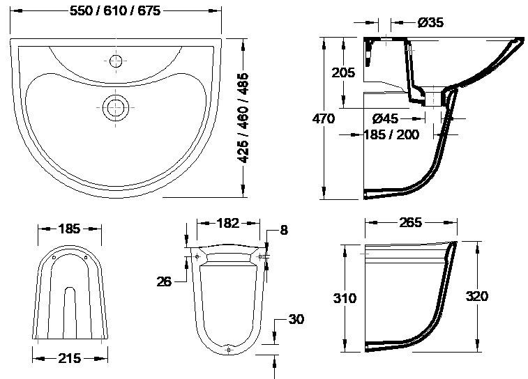 VALADARES 13331002C OCEANUS Sink 61 cm With Semipedestal