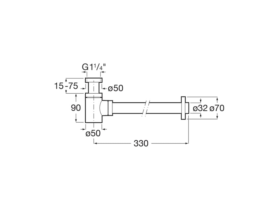 ROCA A506406400 AQUA Mini Sifón Mural Cilíndrico de 1 1/4" Lavabo Tubo de 300 Mm