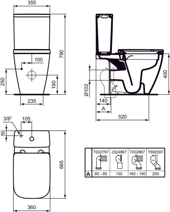 IDEAL STANDARD T472301 ILIFE Tanque Alimentación Inferior Blanco