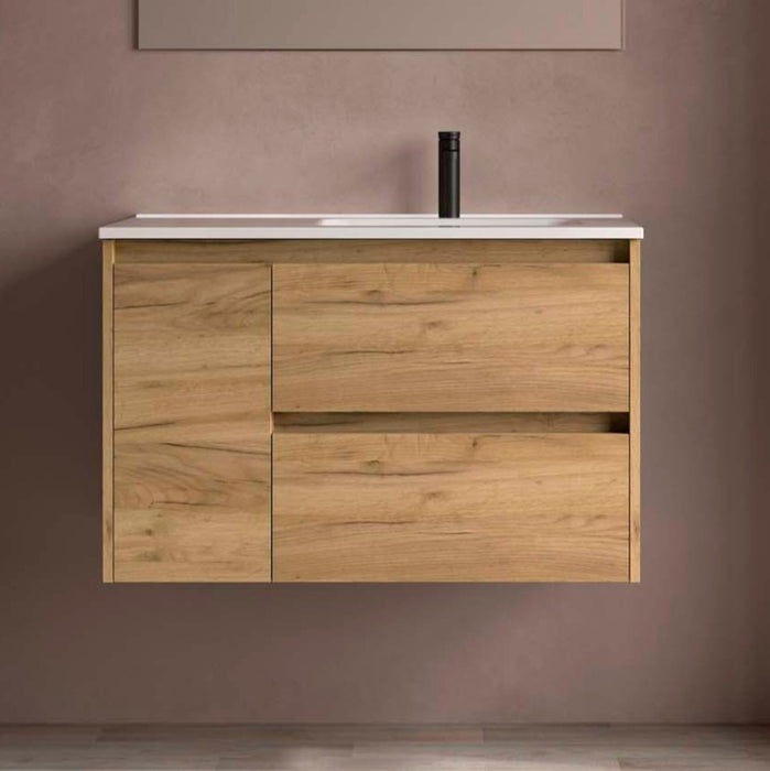 SALGAR NOJA 850 Bathroom Cabinet with Sink 2 Drawers 1 Left Door Color Roble África