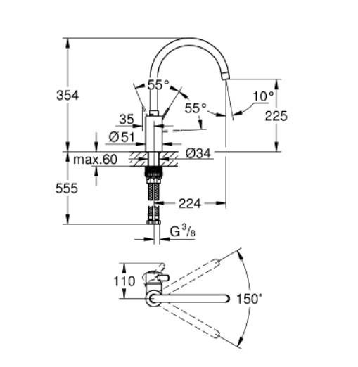 GROHE 32 843 002 EUROSMART COSMOPOLITAN Monomando Fregadero
