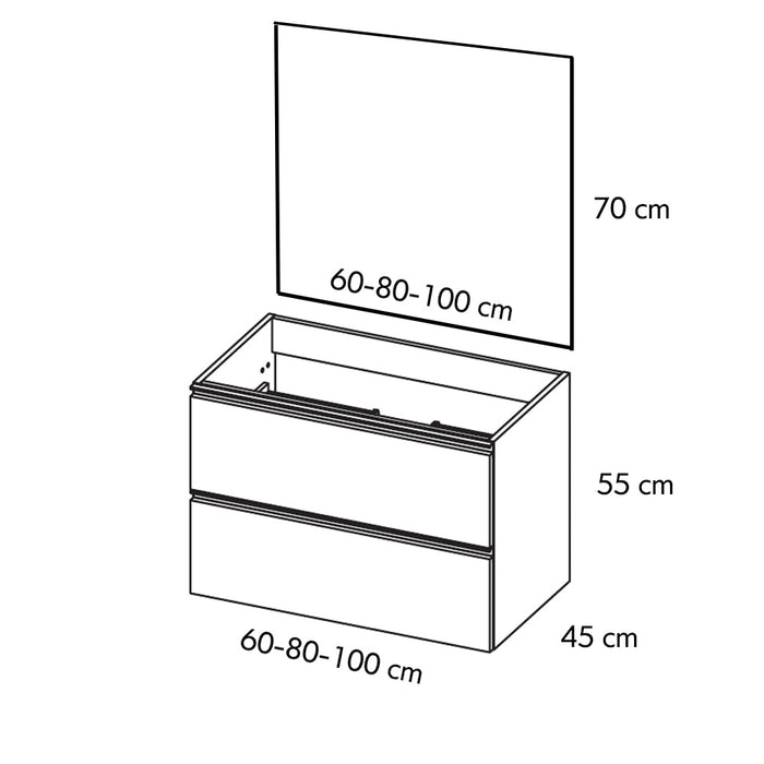 VISOBATH GRANADA Conjunto Completo Mueble de Baño Suspendido 2 Cajones Color Aliso Tirador Aluminio