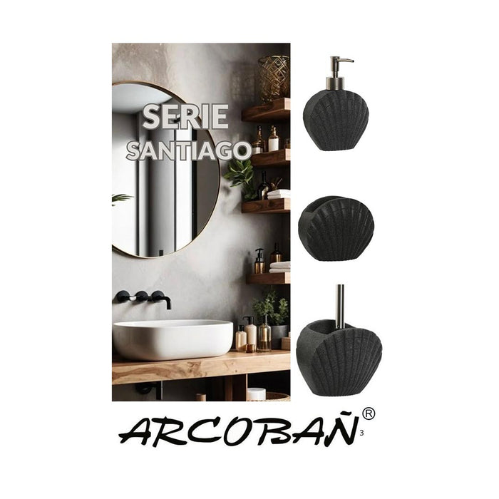 ARCOBAÑ FCSANTIAGON  Lote Escobillero + Dispensador/dosificador Jabón + Vaso Negro Santiago