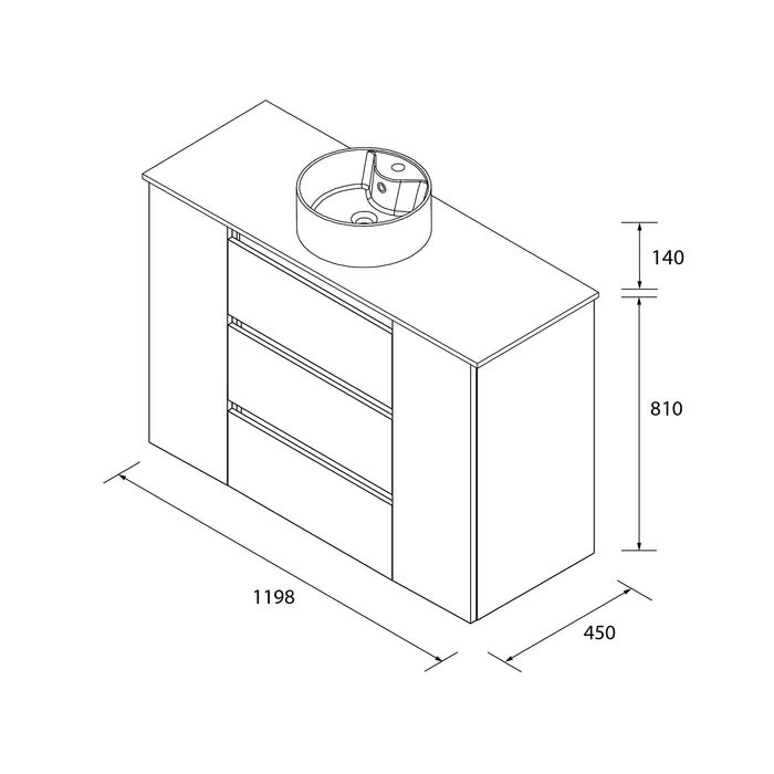 SALGAR BEQUIA PLUS Mueble 3C Lavabo sobre encimera 120 cm Natural Tirador Negro