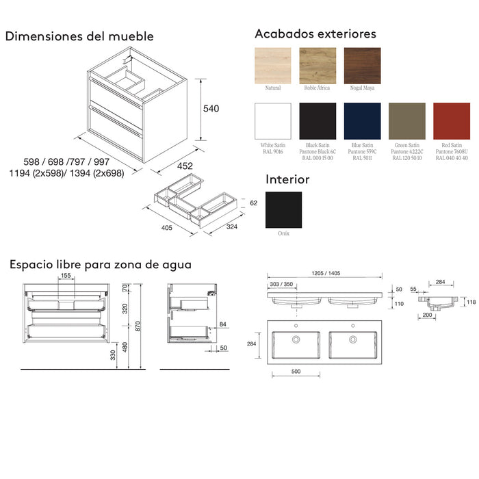SALGAR 104847 ATTILA Bathroom Furniture with Sink 4 Drawers 140 cm Color Nogal Maya