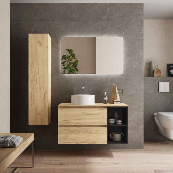 SALGAR BEQUIA Mueble de Baño con Lavabo de Posar y Encimera 2 Cajones 2 Huecos Roble África Negro
