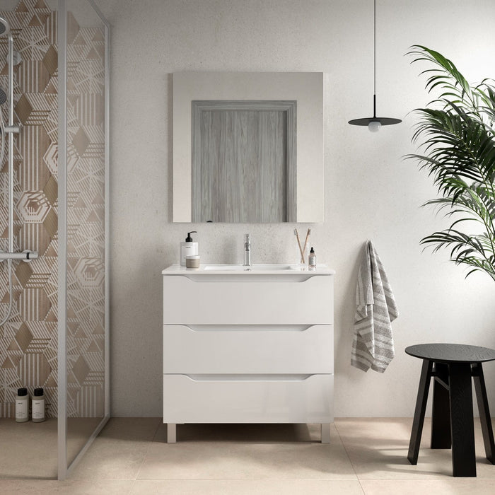 BATHME TRIO Complete Set Bathroom Furniture 3 Drawers White Gloss Color