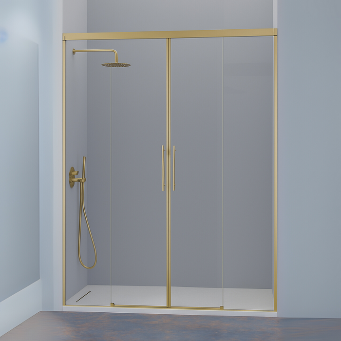 KASSANDRA URBAN Shower Screen Front 2 Fixed + 2 Sliding Doors Brushed Gold Transparent