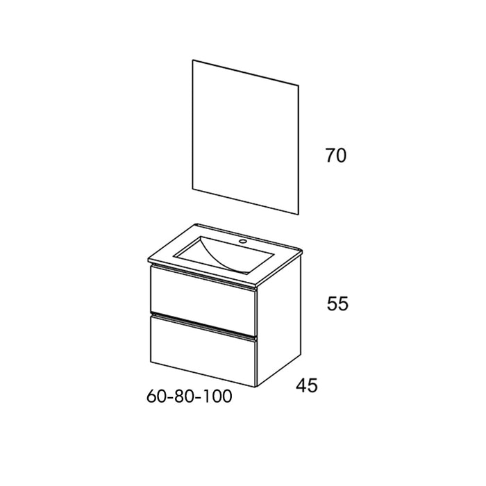 VISOBATH GRANADA Complete Set Wall Hung Bathroom Cabinet 2 Drawers Alder Color White Handle
