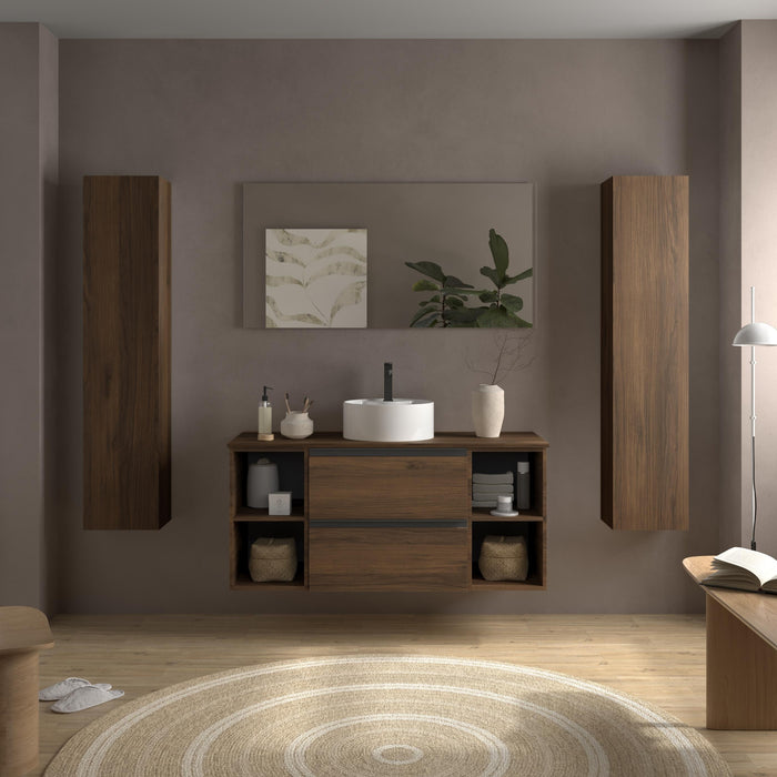 SALGAR 116061 BEQUIA PLUS METAL Mueble de Baño 1 poza Porcelana 120cm Nogal
