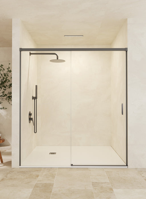 SB_X STYLO Mampara Frontal Ducha 1F+1C Black Gun Metal Transparente