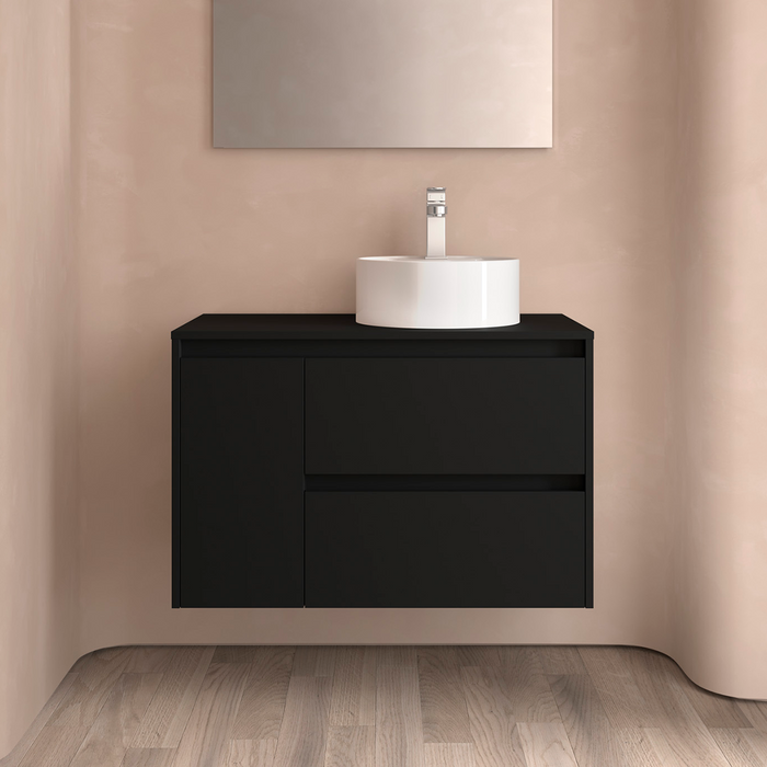 SALGAR NOJA 850 Bathroom Cabinet with Countertop Lid 2 Drawers 1 Left Door Matte Black Color