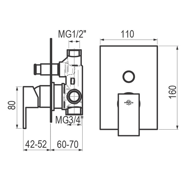 PRESTO 5347400 Nitro Plus mecanismo ducha empotrable 2 vías Cromo