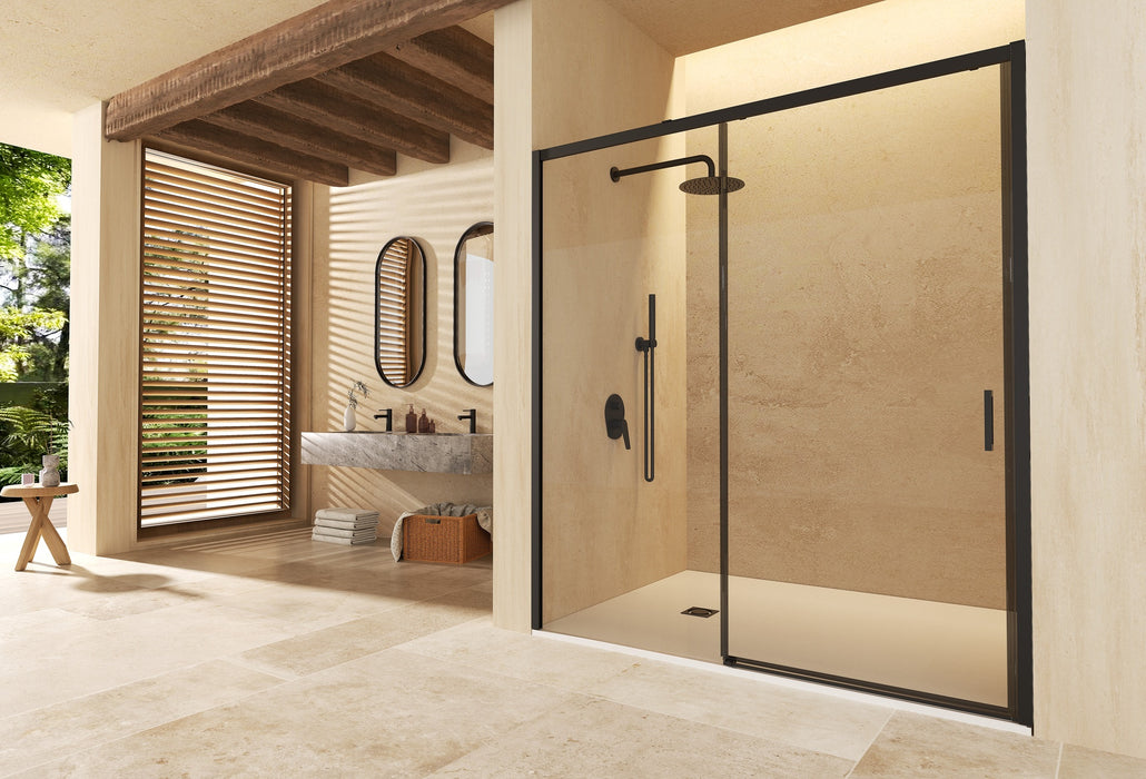 SB_X EASY Mampara Frontal Ducha 1F+1C Negro Mate Transparente