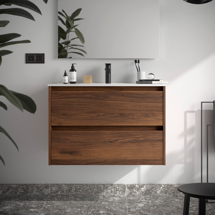 SALGAR NOJA Mueble de Baño con Lavabo 2 Cajones Color Nogal Maya