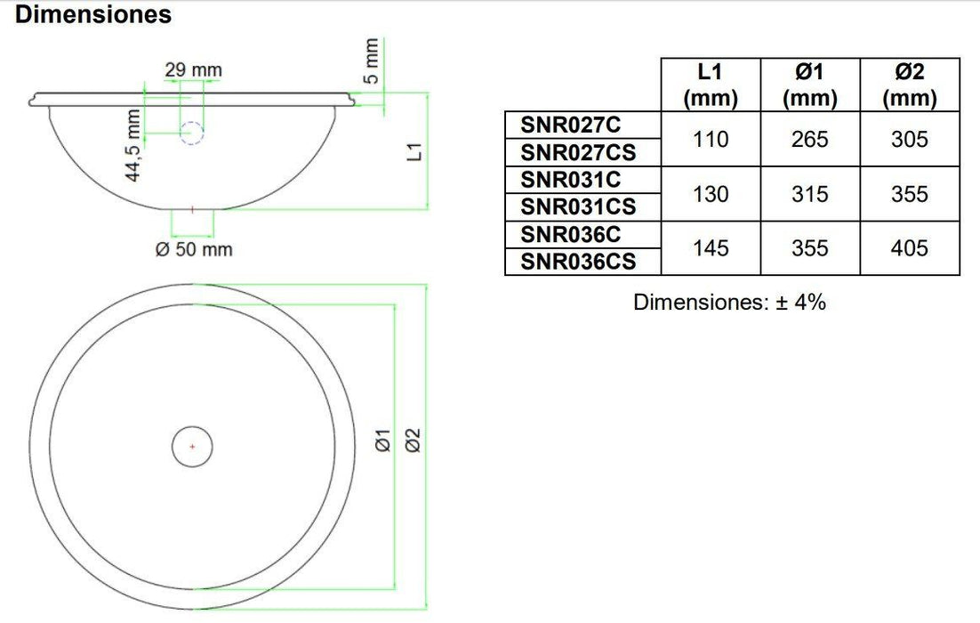 MEDICLINICS SNR036C Stainless Steel Built-in Sink Glossy