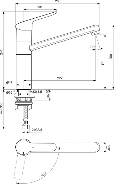 IDEAL STANDARD BC135AA Grifo Monomando De Apoyo Sobre Fregadero