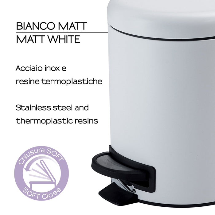 GEDY 33090200000 POTTY Papelera Con Tapa 5L Blanco Mate