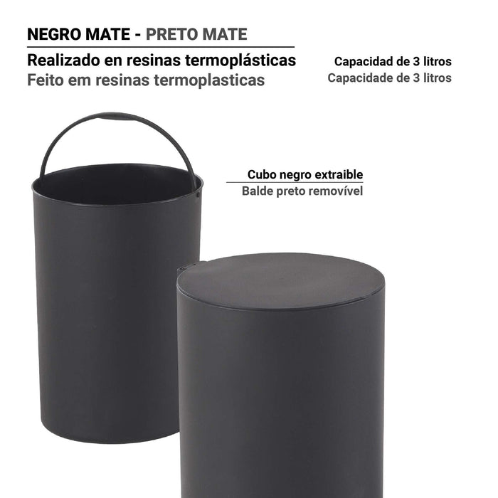 GEDY SH091400900 SHARON Matte Black Wastebasket