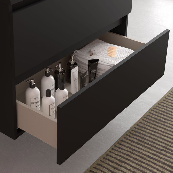 SALGAR 102236 BEQUIA Bathroom Furniture with Poser Sink and Countertop 120 2 Drawers and 4 Holes Black Oak