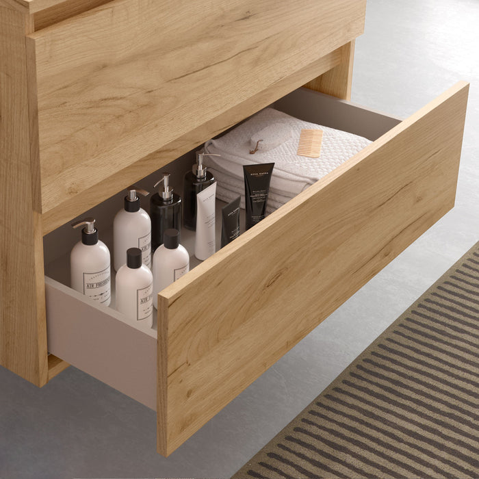 SALGAR 102237 BEQUIA Bathroom Furniture with Poser Sink and Countertop 120 2 Drawers and 4 Holes Oak