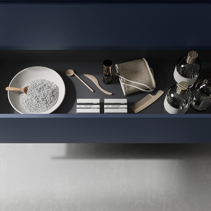 SALGAR BEQUIA Mueble de Baño con Lavabo 2 Cajones 2 Huecos Derecha Azul Mate Roble