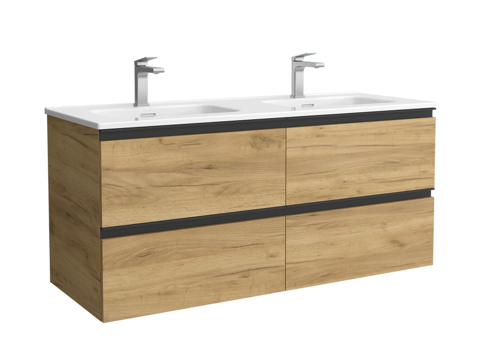 SALGAR 115926 BEQUIA METAL Mueble de Baño 2 pozas Porcelana 120cm Roble