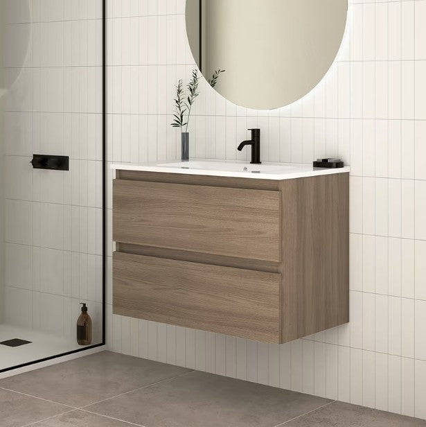 ROYO KENA Mueble+Lavabo Suspendido 2 Cajones Nogal Arenado