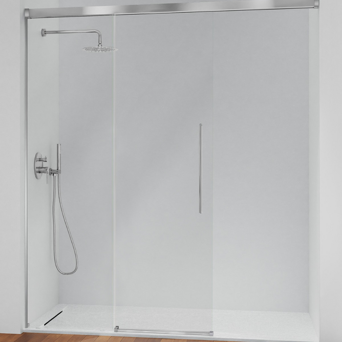 KASSANDRA PAVÍA Mampara Walking Frente Ducha Fijo +  Puerta Corredera sin Cierre con Barra Superior Negro Mate Transparente (cop