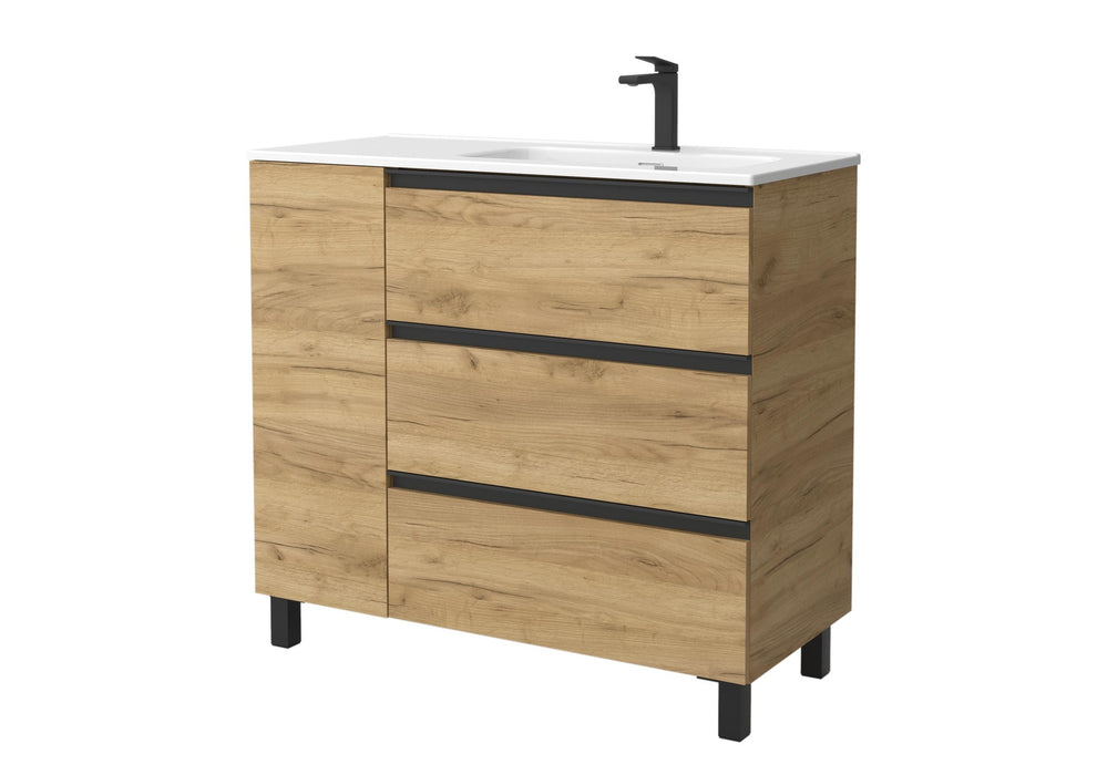 SALGAR 117554 BEQUIA PLUS METAL Mueble de Baño 1 poza Porcelana 110cm Roble
