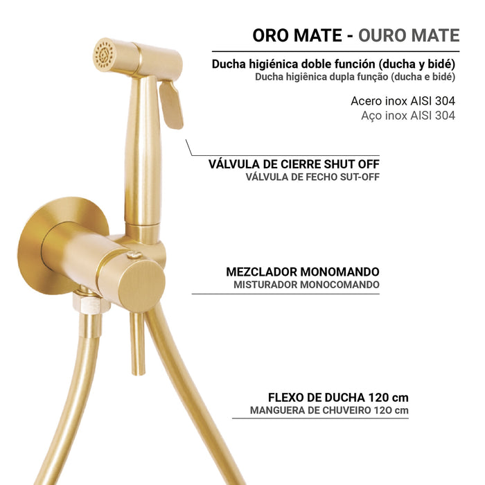 GEDY MXGA1088000 GARDA Ducha higiénica para WC de pared monomando 2 jets oro mate