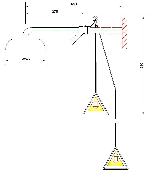 MEDICLINICS 3813-3887 KRUSMAN Wall Emergency Shower with Stainless Steel Head