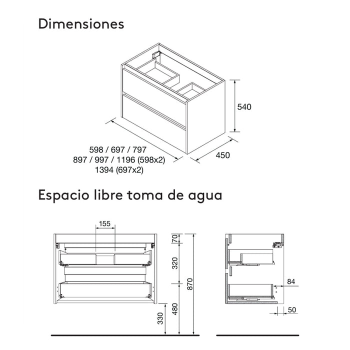 SALGAR 106186 NOJA Mueble+Lavabo 4 Cajones 140 cm Color Nogal Maya